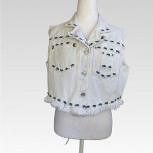 Stylish White and light blue flowers Women's Vest Size L